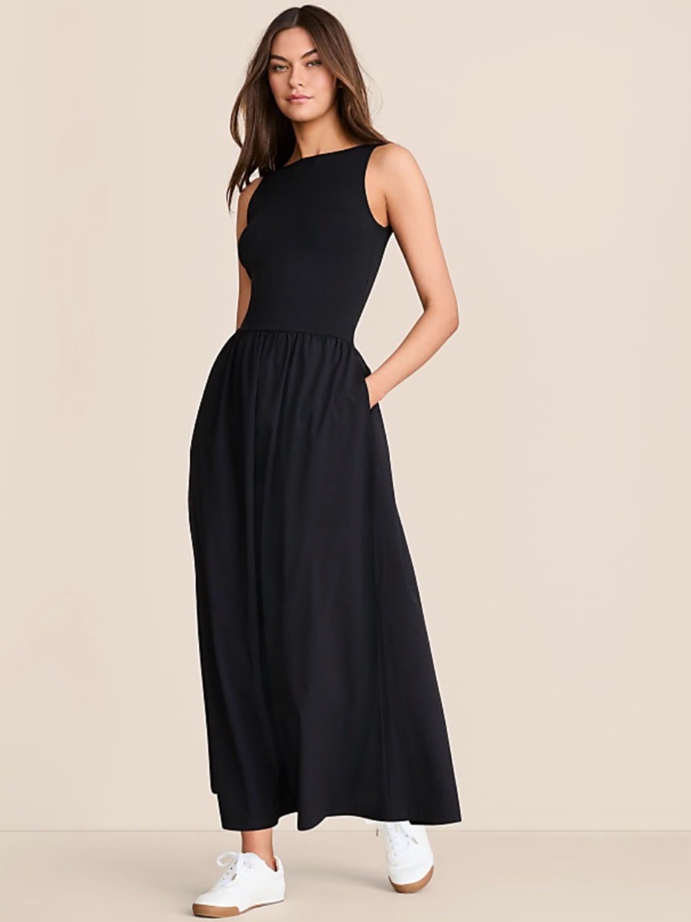 LOFT Black Sleeveless Maxi Dress with Side Pockets